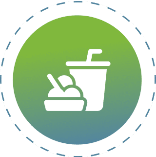 Drink and ice cream icon on gradient.