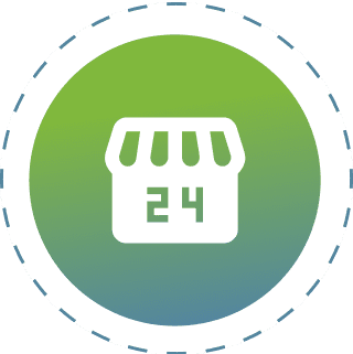Store icon with number 24 inside.